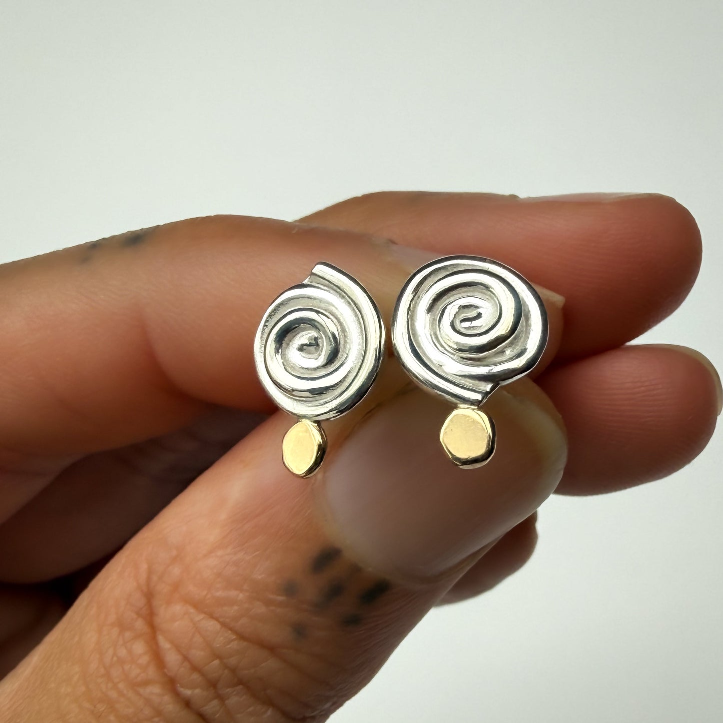 Spiral and Gold Dot Studs