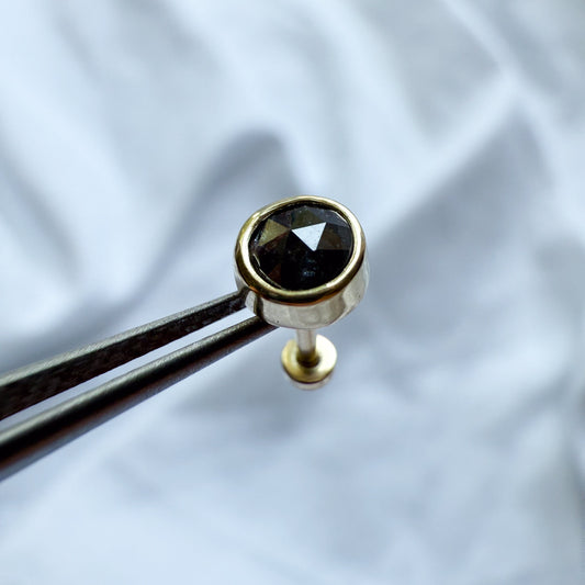 10k Gold 4mm Dark Grey Diamond Flat Back Earring