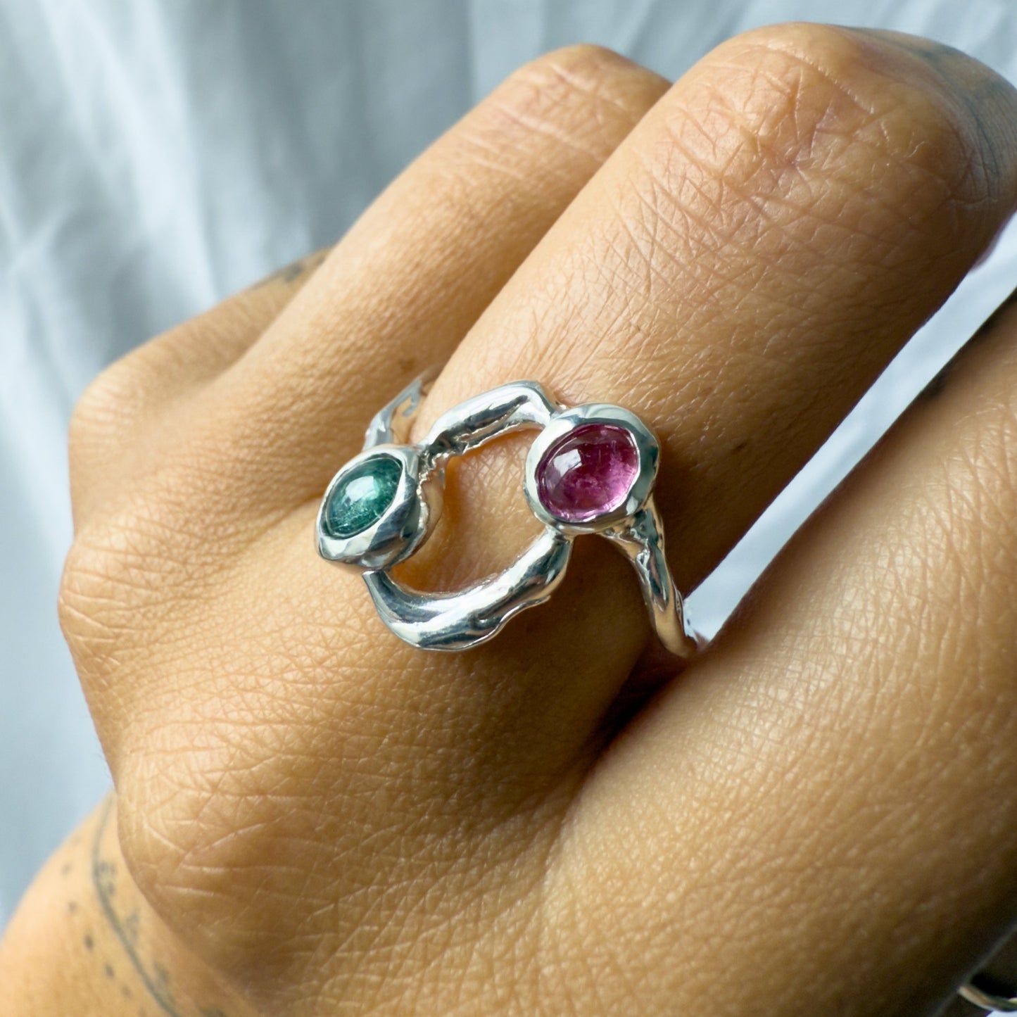 pink and green tourmaline ring