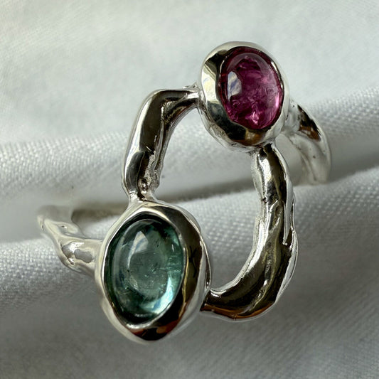 pink and green tourmaline ring