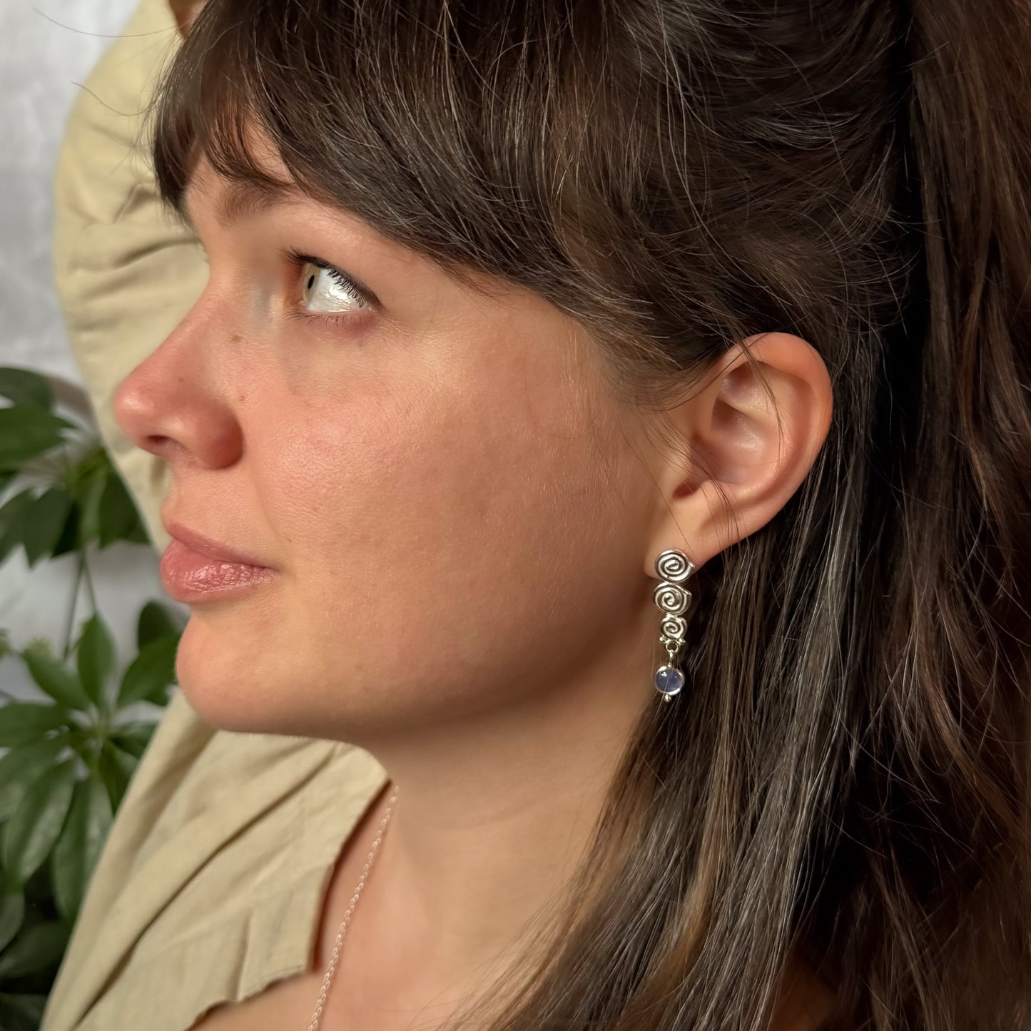 Triple Spiral Tanzanite Stud Earrings