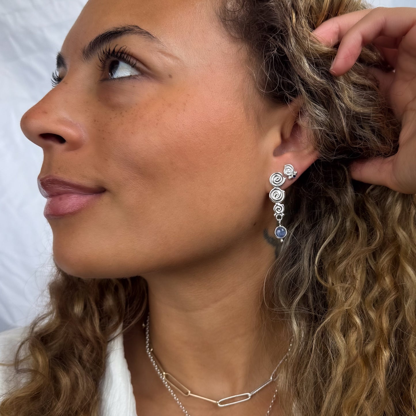 Triple Spiral Tanzanite Stud Earrings