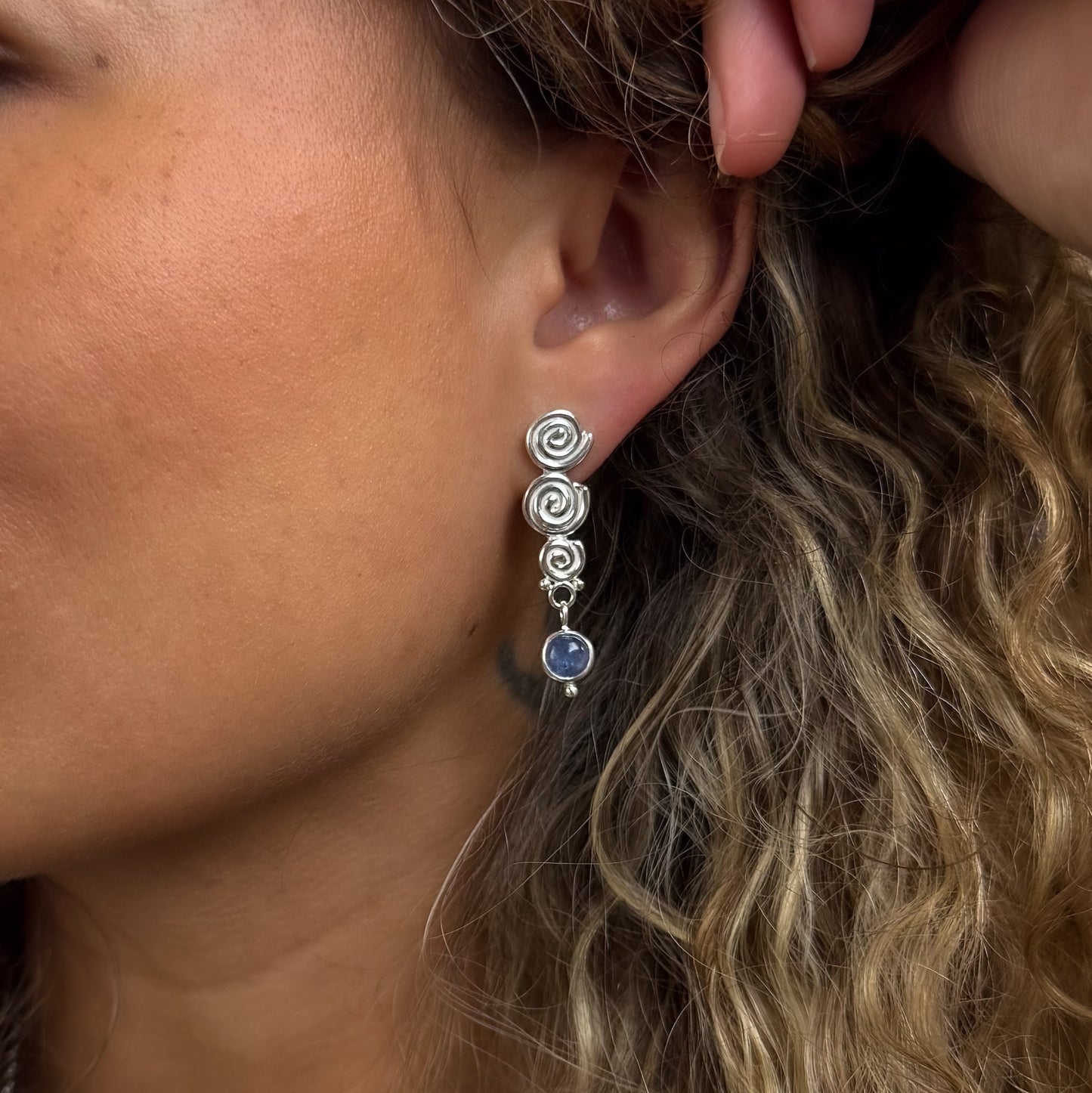 Triple Spiral Tanzanite Stud Earrings
