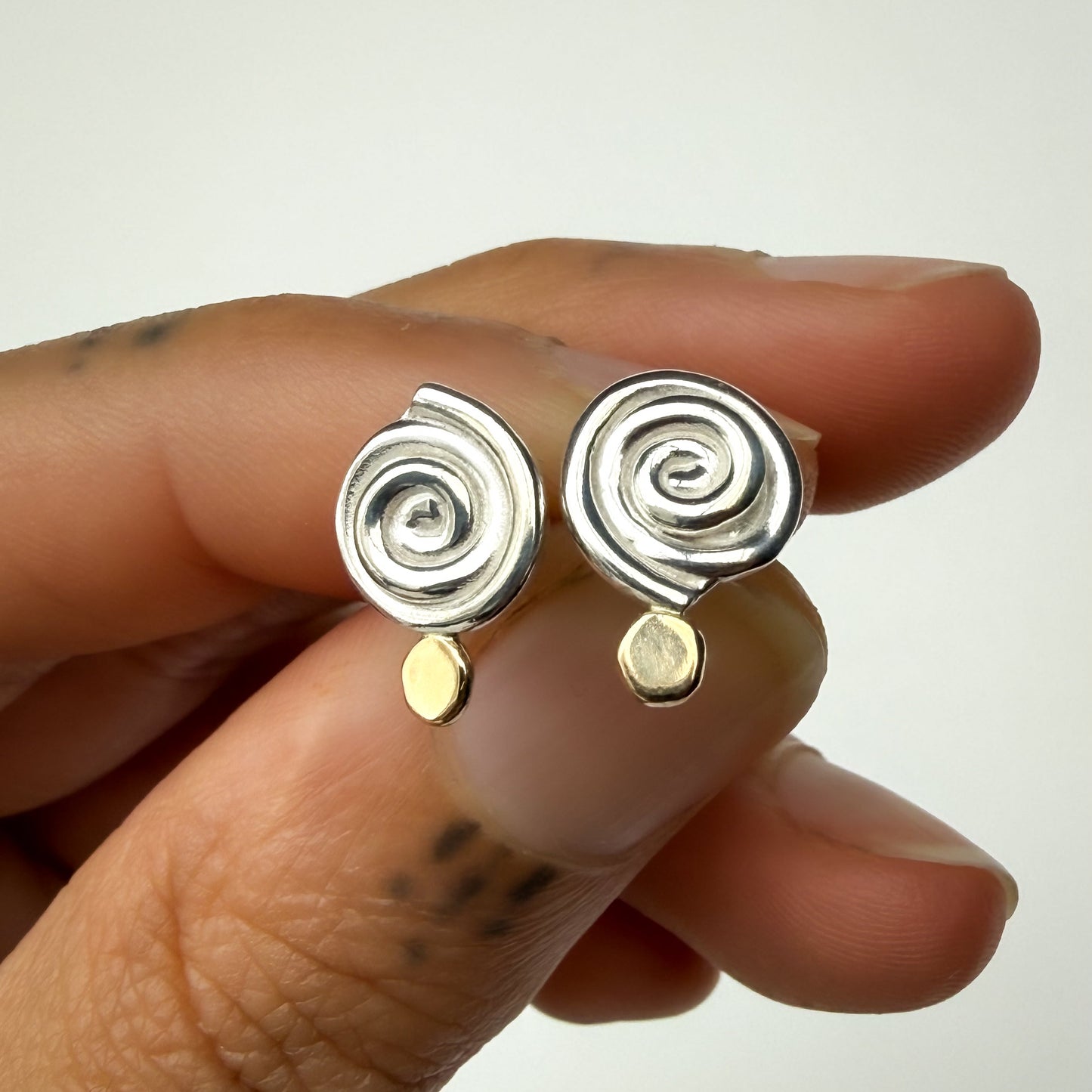 Spiral and Gold Dot Studs