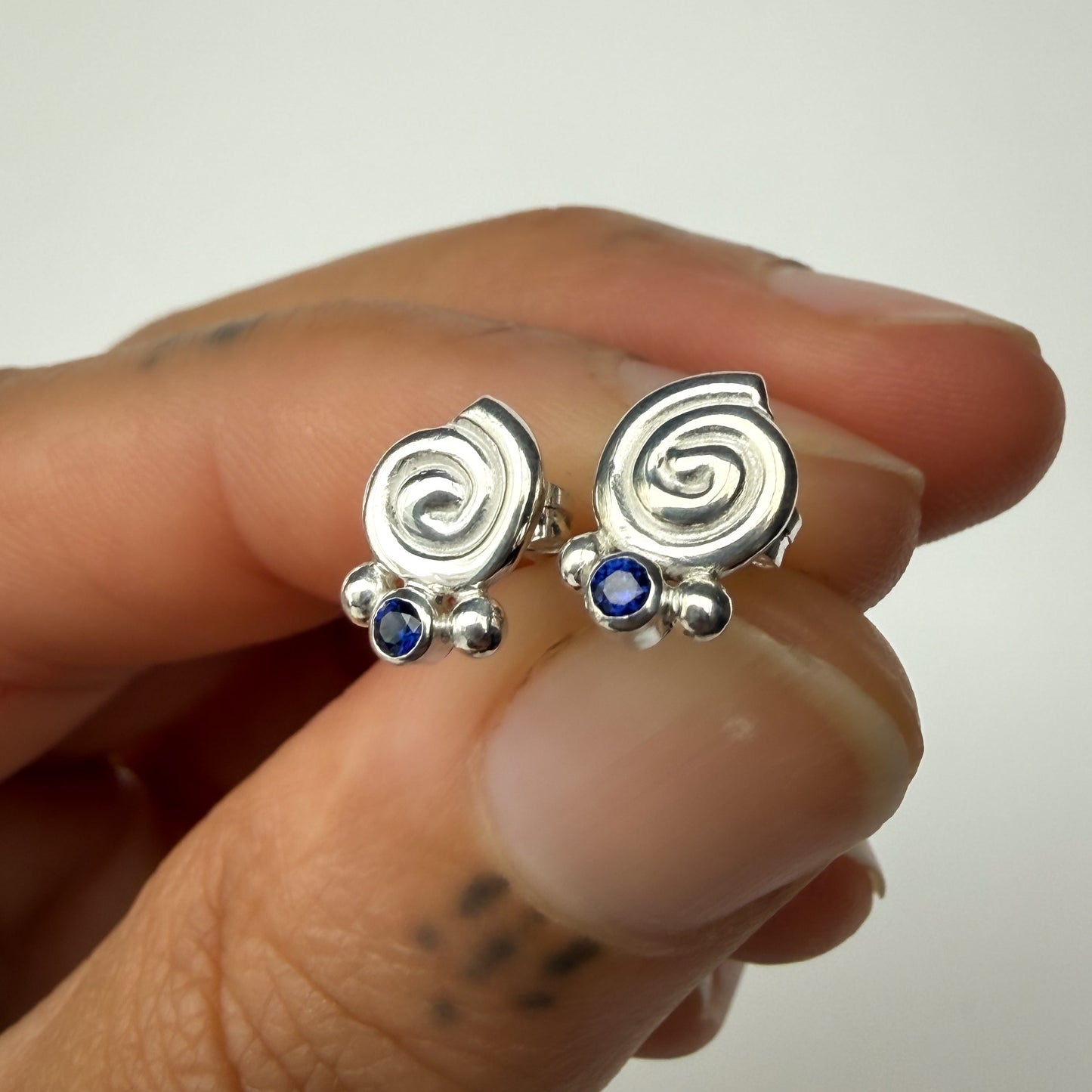 Sapphires and Spirals Stud Earrings