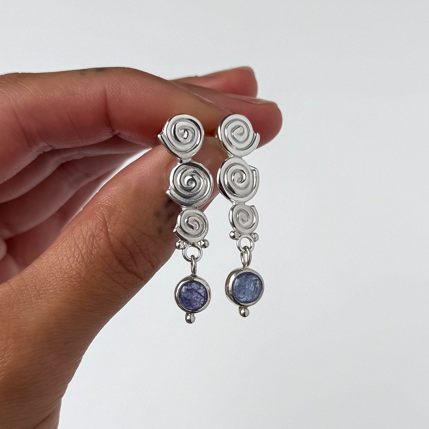 Triple Spiral Tanzanite Stud Earrings