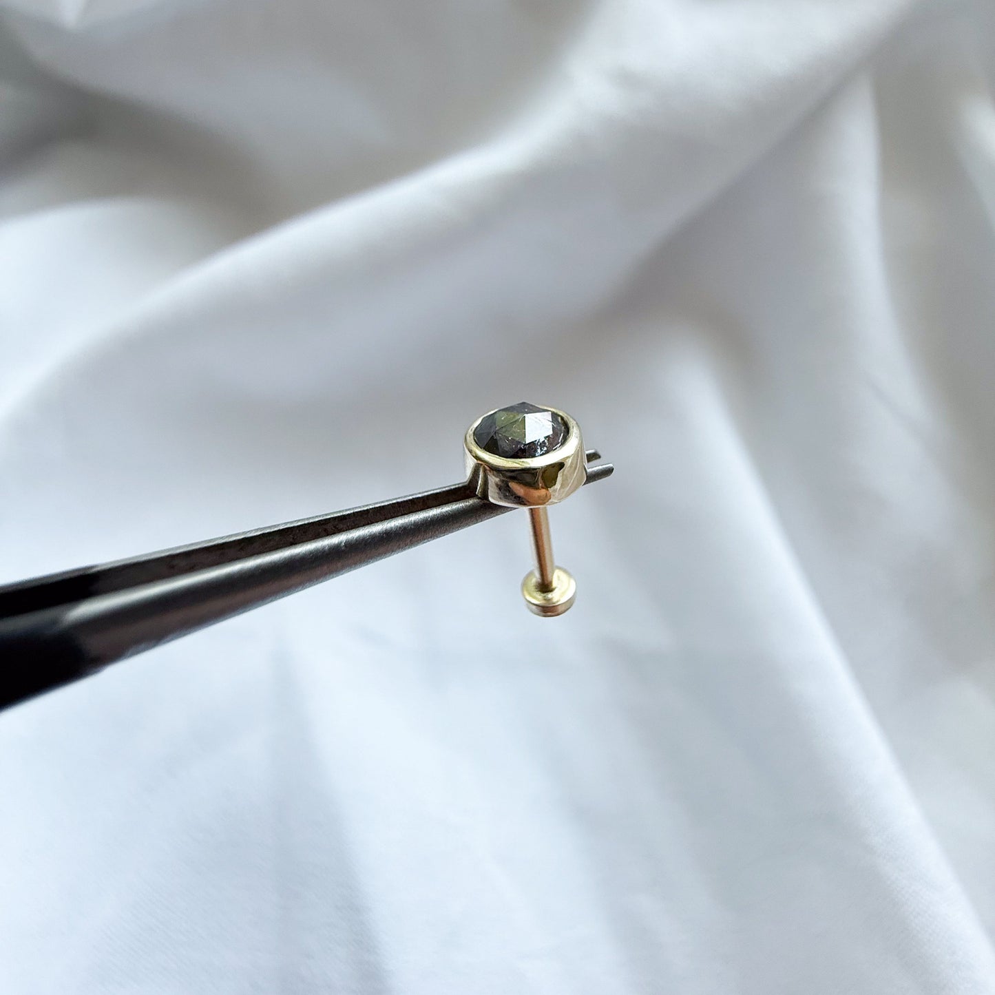 10k Gold 4mm Dark Grey Diamond Flat Back Earring