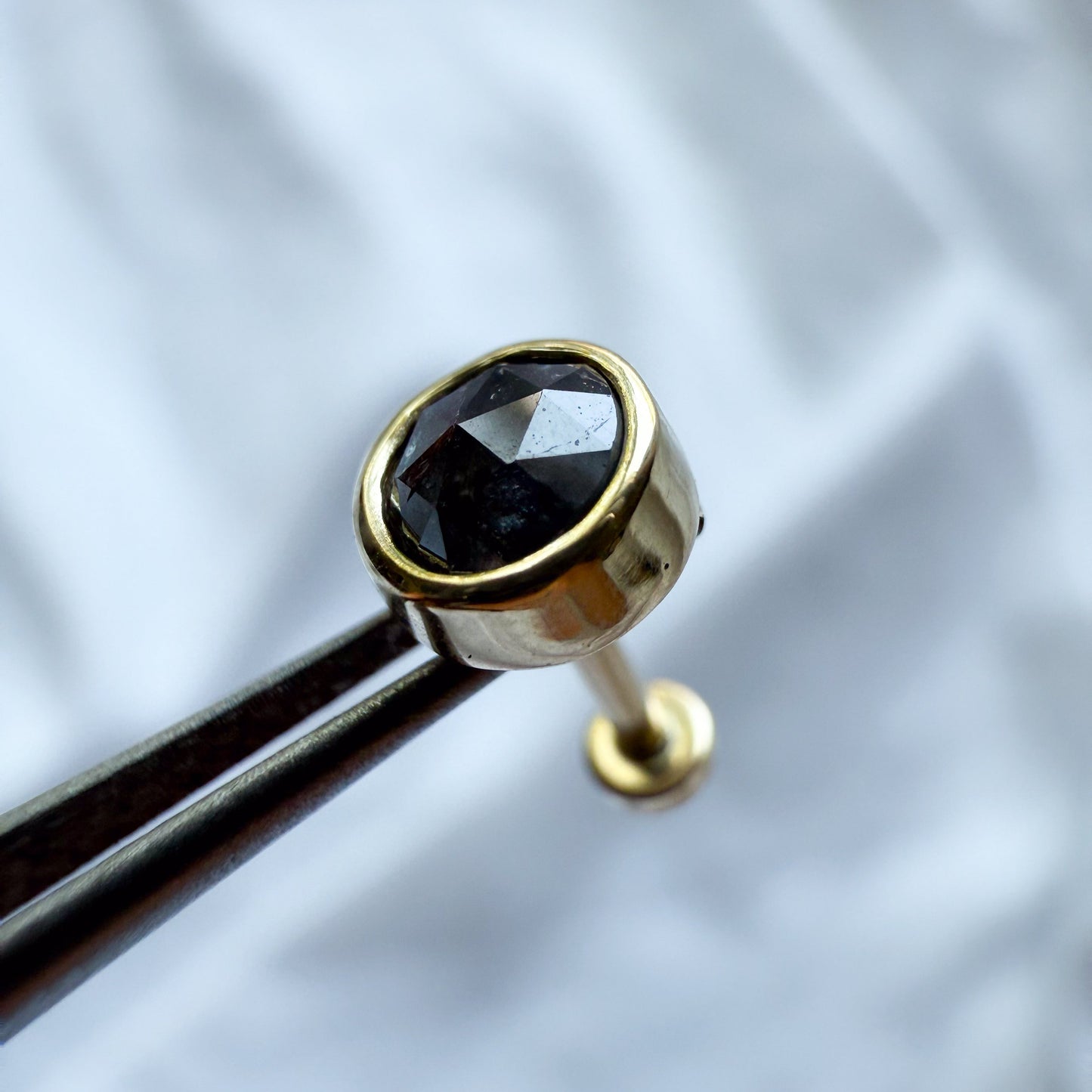 10k Gold 4mm Dark Grey Diamond Flat Back Earring