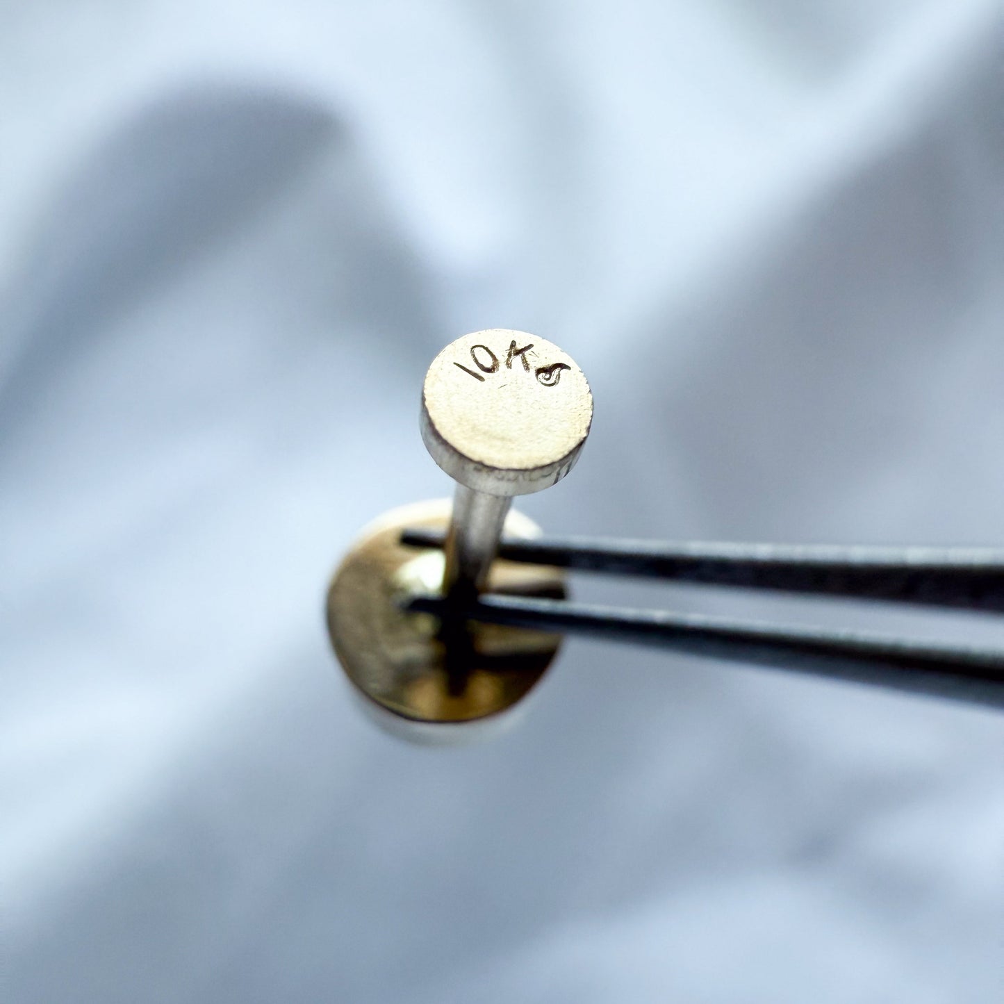 10k Gold 4mm Dark Grey Diamond Flat Back Earring