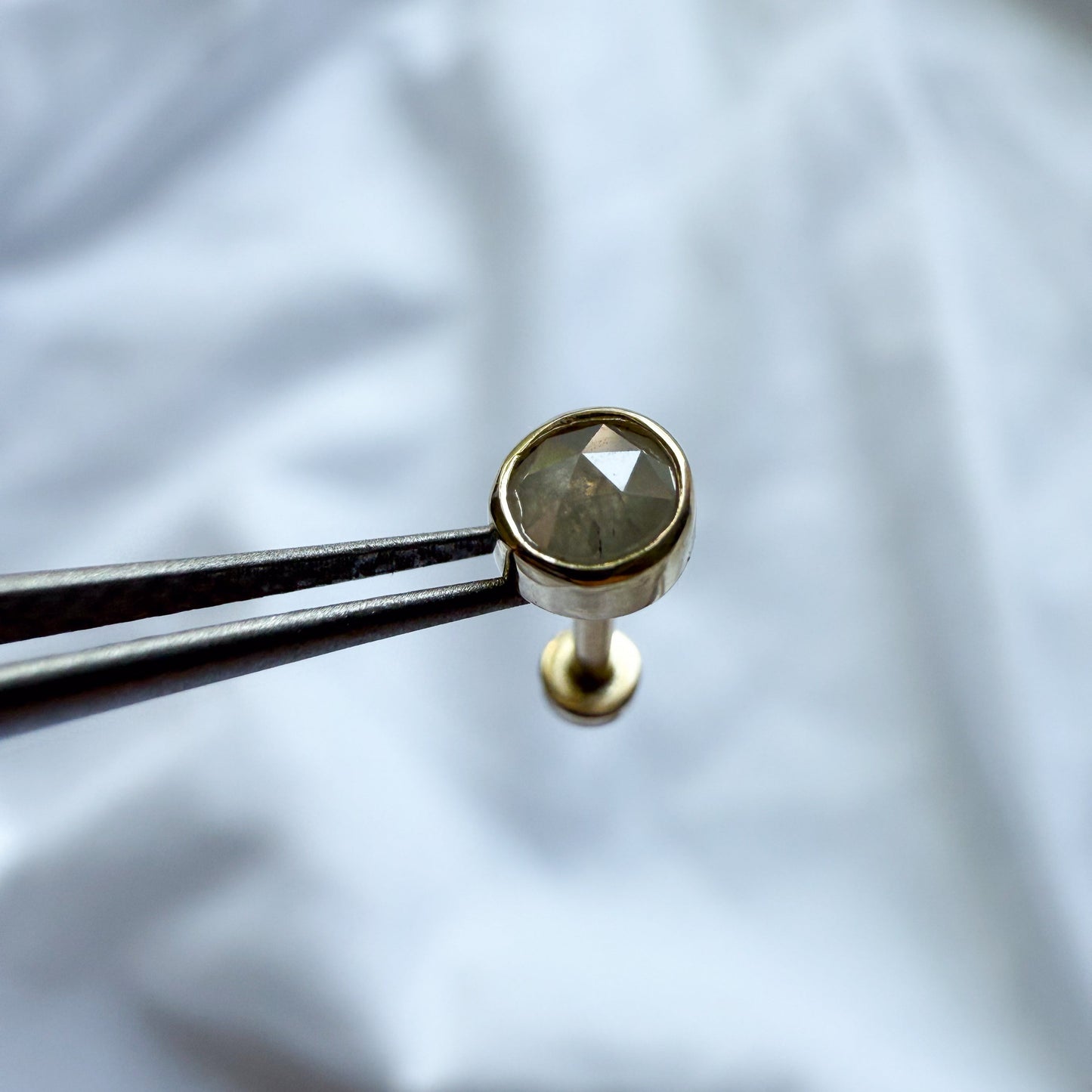 10k Gold 3mm Champagne Diamond Flat Back Earring