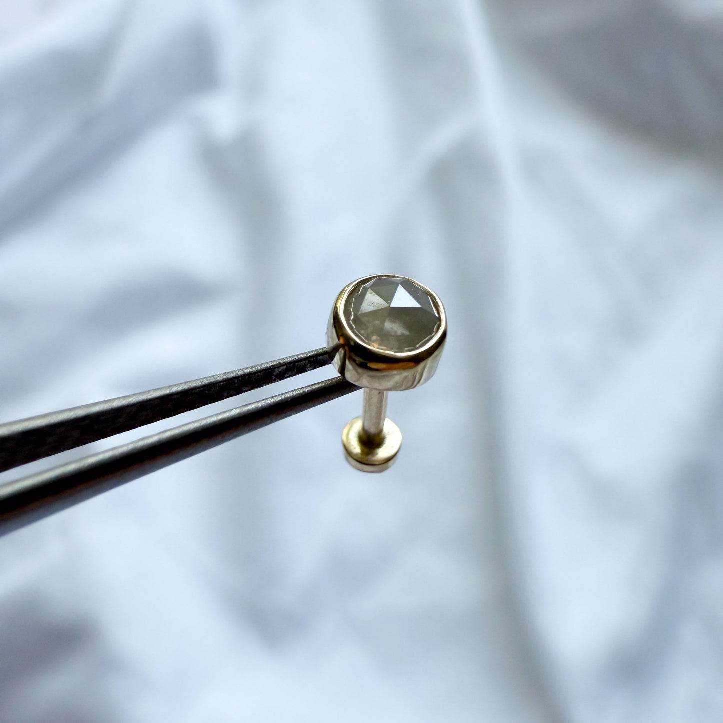 10k Gold 3mm Champagne Diamond Flat Back Earring