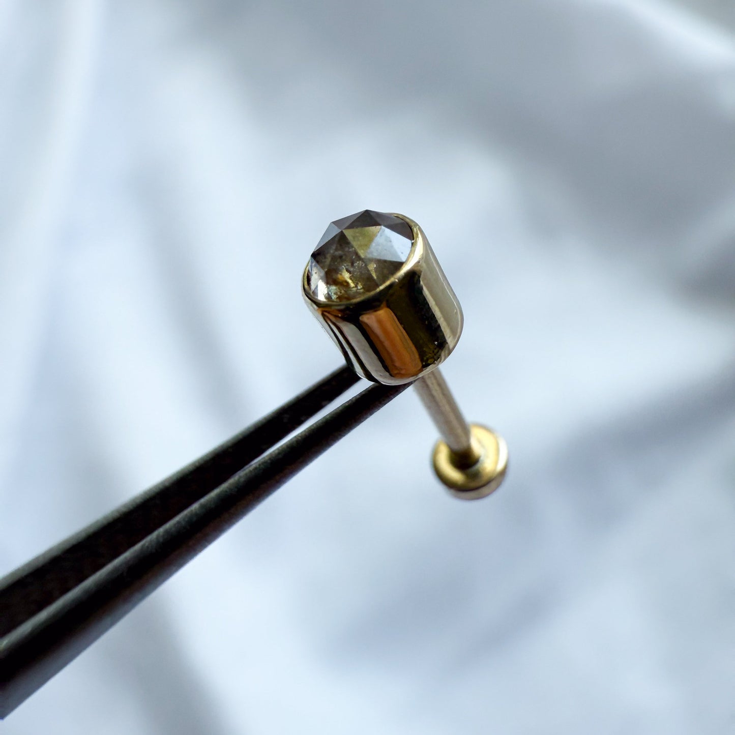 10k Gold 3mm Grey Diamond Flat Back Earring