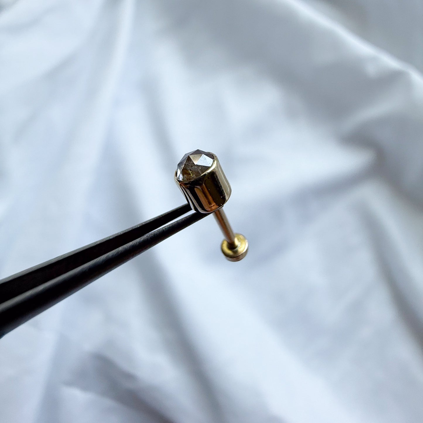 10k Gold 3mm Grey Diamond Flat Back Earring