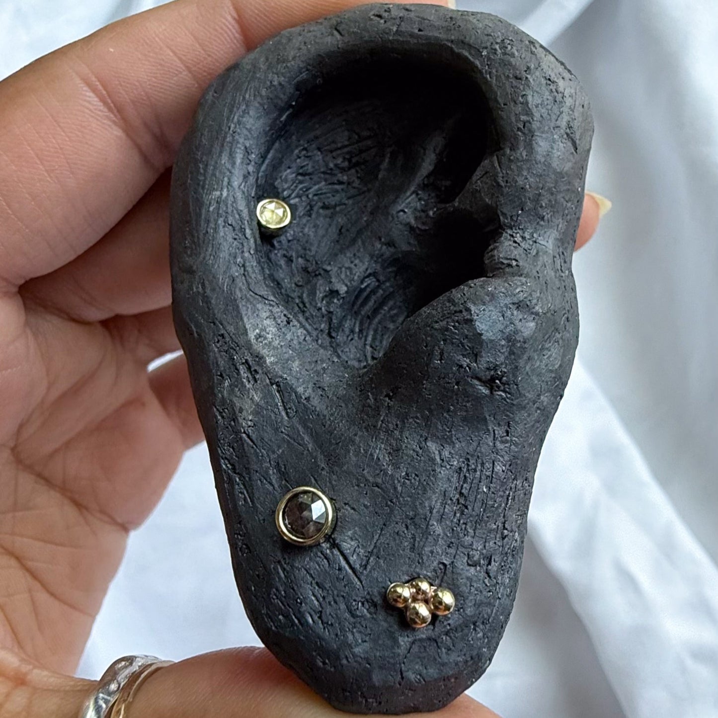 10k Gold 4mm Dark Grey Diamond Flat Back Earring