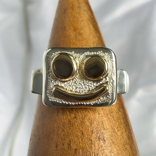 Mixed Metal Smiley Signet Ring Size 6