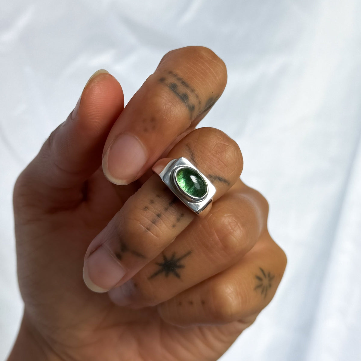 Green Tourmaline Signet Ring Size 5