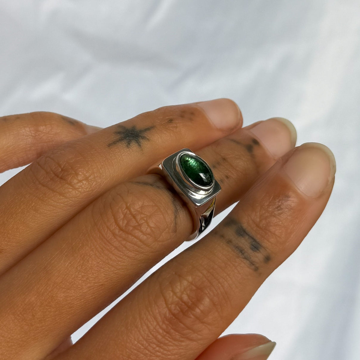 Green Tourmaline Signet Ring Size 5