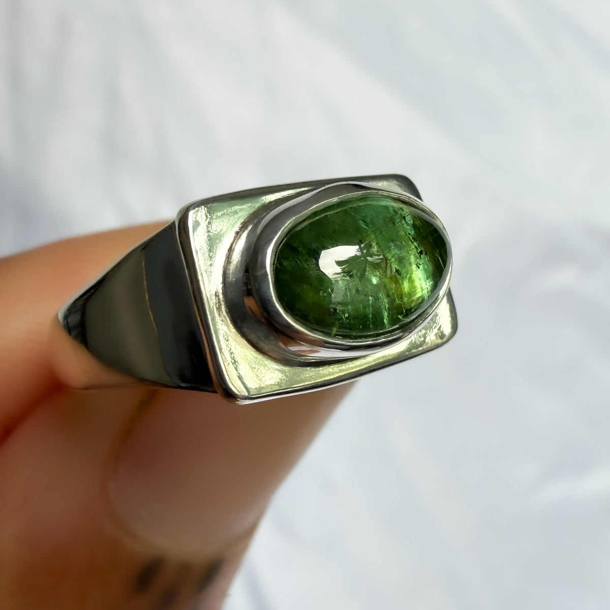 Green Tourmaline Signet Ring Size 5