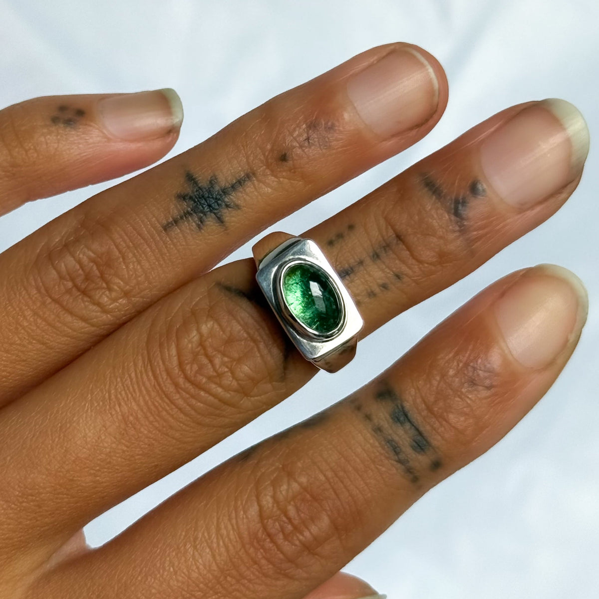 Green Tourmaline Signet Ring Size 5