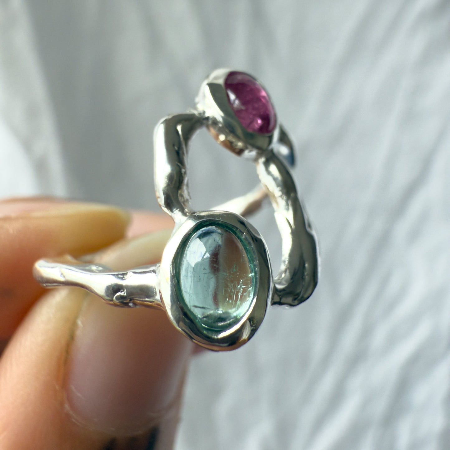pink and green tourmaline ring