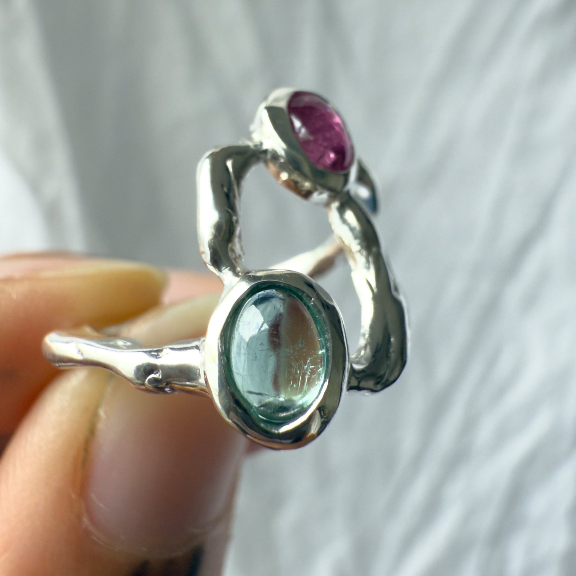 pink and green tourmaline ring