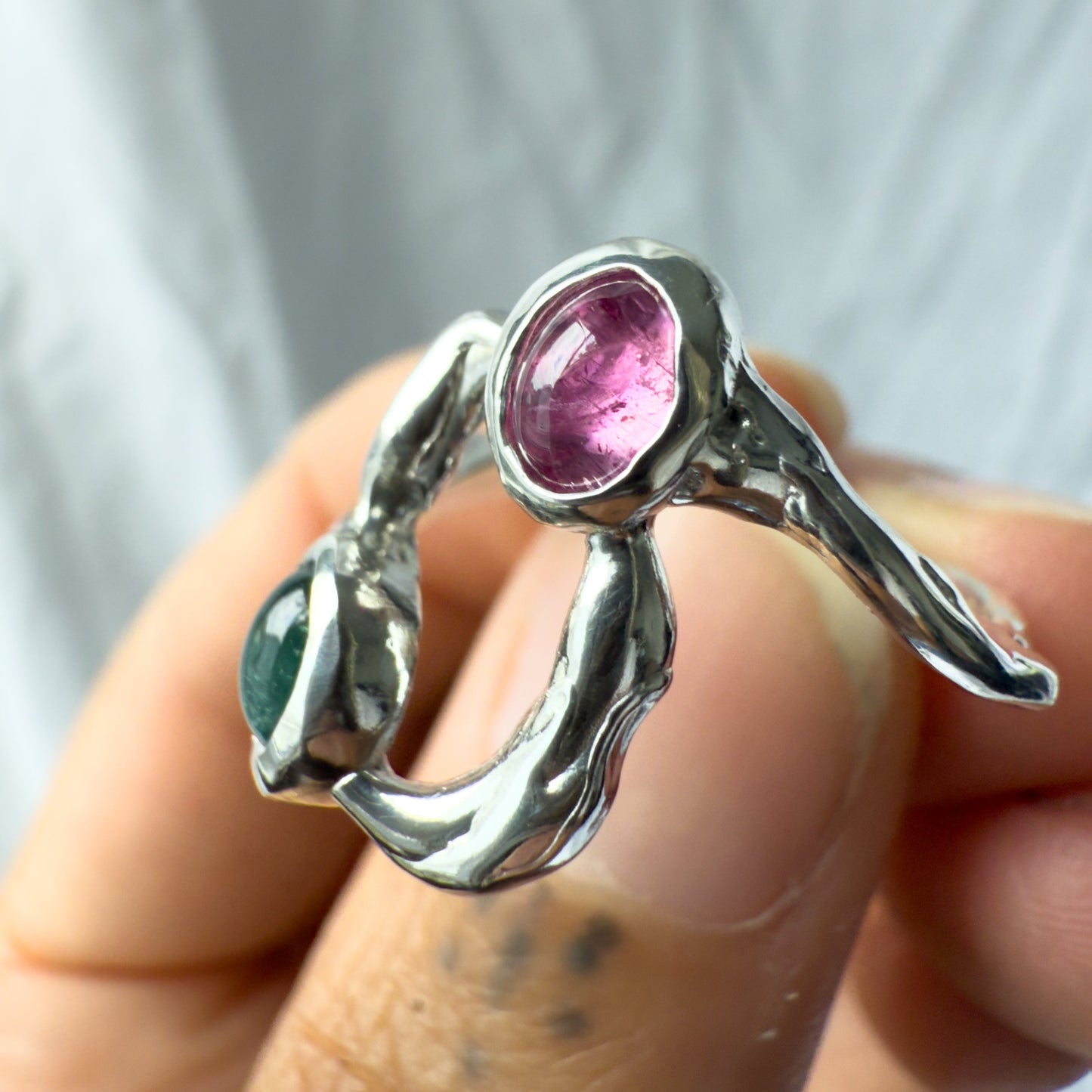 pink and green tourmaline ring