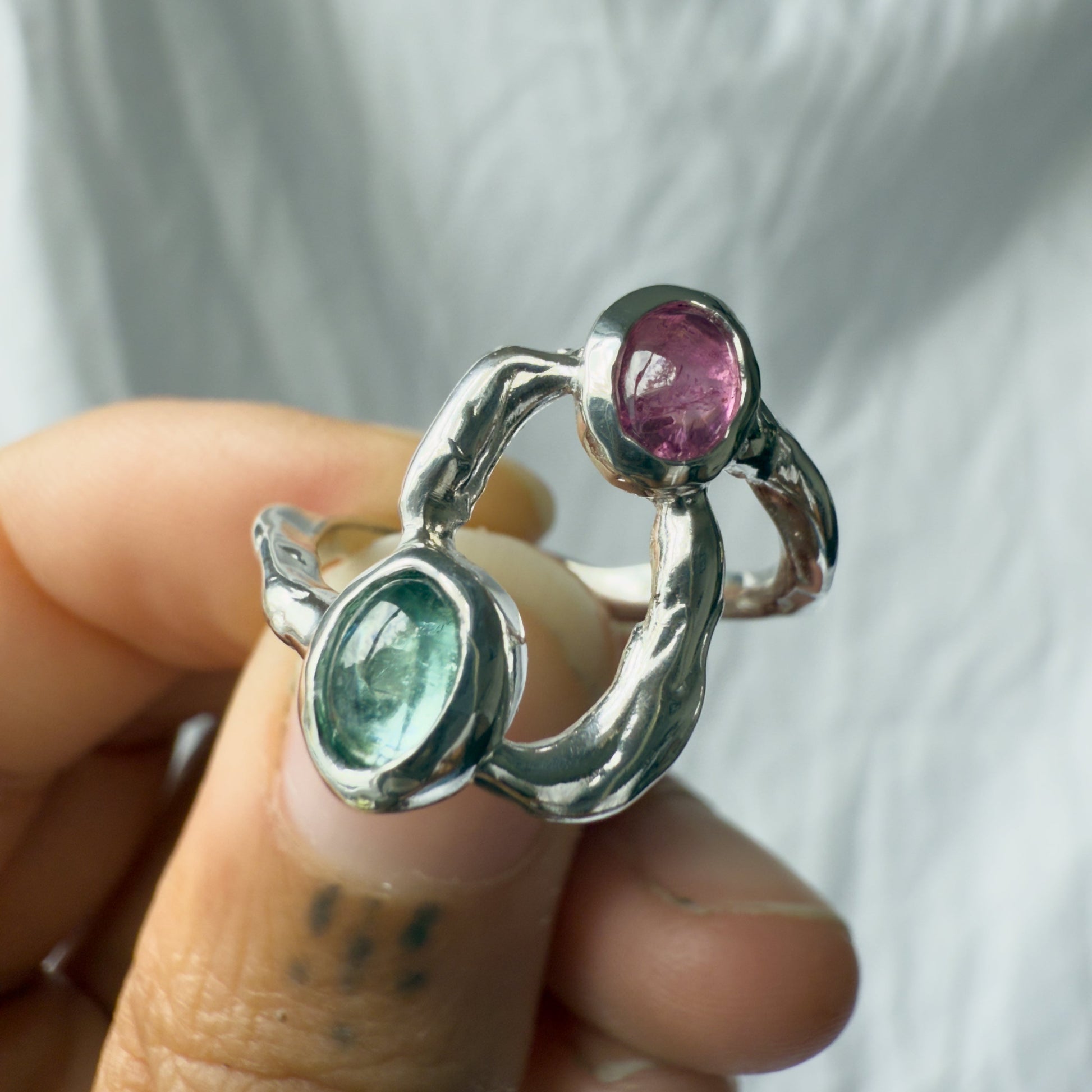 pink and green tourmaline ring